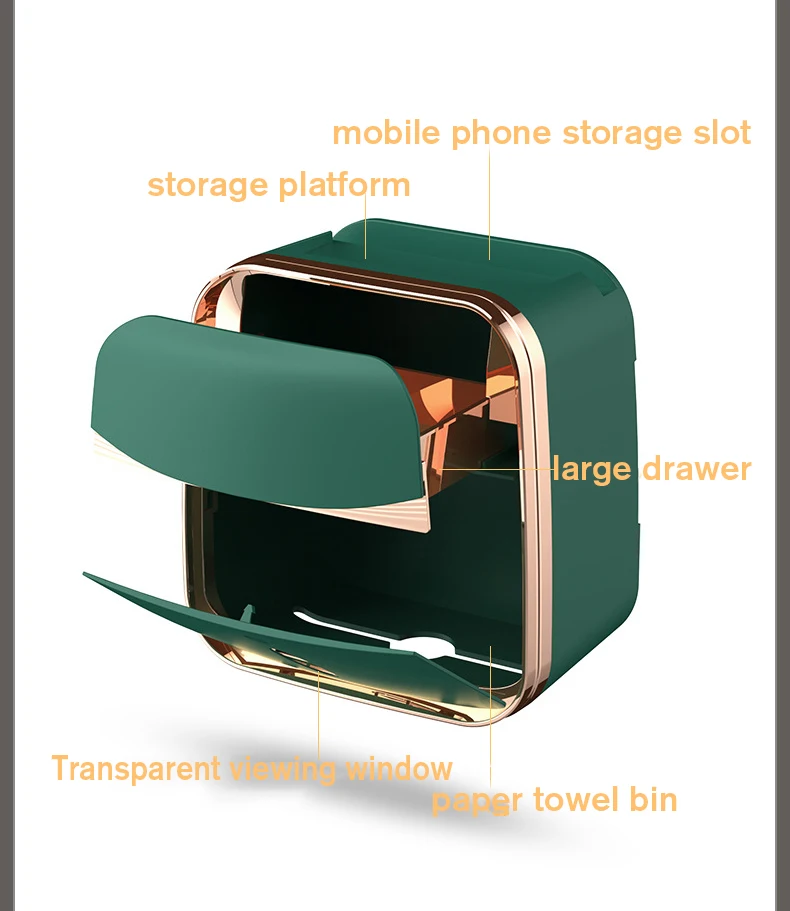 Radio Porte-Papier Toilette Rouleau Porte-Papier Boîte De Rangement Boîte À Mouchoirs Distributeur De Mouchoirs Mural Accessoires De Salle De Bains (Wit,20.5 * 12.8 * 16.5cm