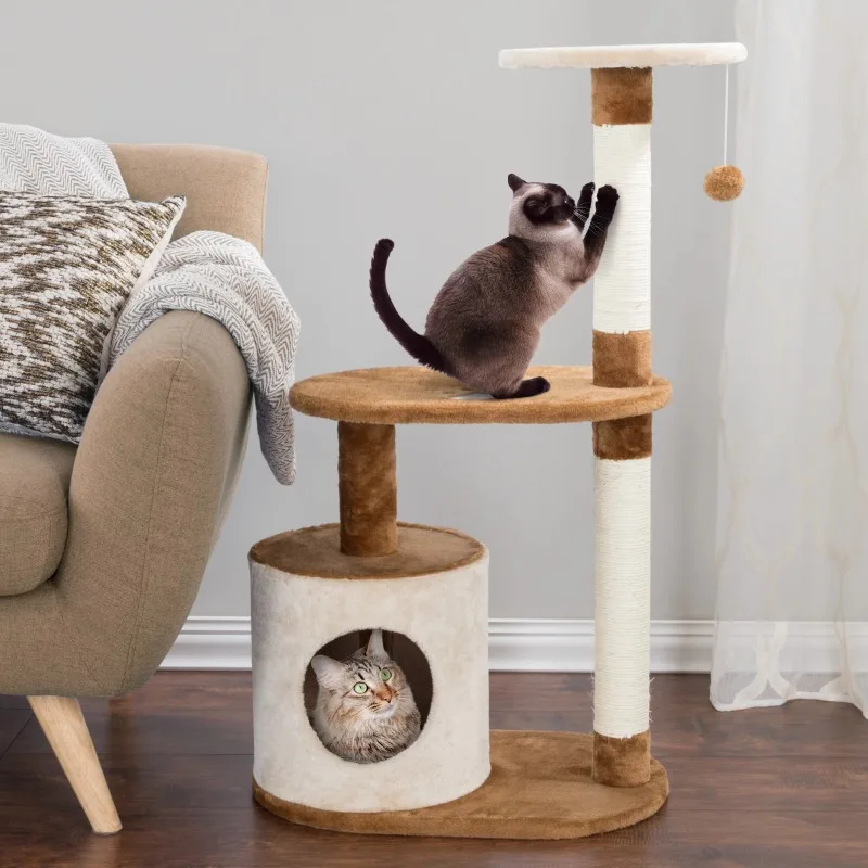 

3-Tier Cat Tower with 2 Napping Perches Cat Condo 2 Sisal Rope Scratching Posts Hanging Toy – Cat Tree Indoor Cats by Petmaker