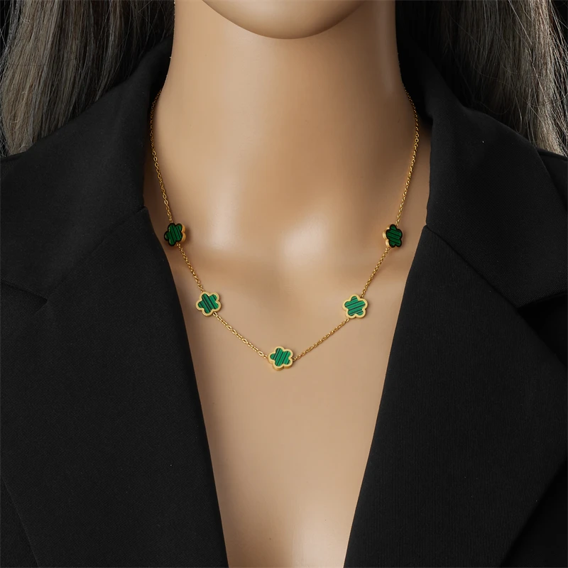 XIYANIKE 316L Stainless Steel 5-Leaf Flower Earring Bracelet Necklace Jewelry Set Exquisite Clover Accessory Women Trendy Gift 6