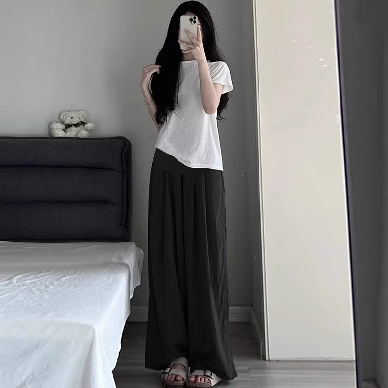 경량 여름 베이지 와이드 레그 팬츠 루즈 캐주얼 얇은 아우터웨어 임산부 바지 봄 가을 롱 팬츠