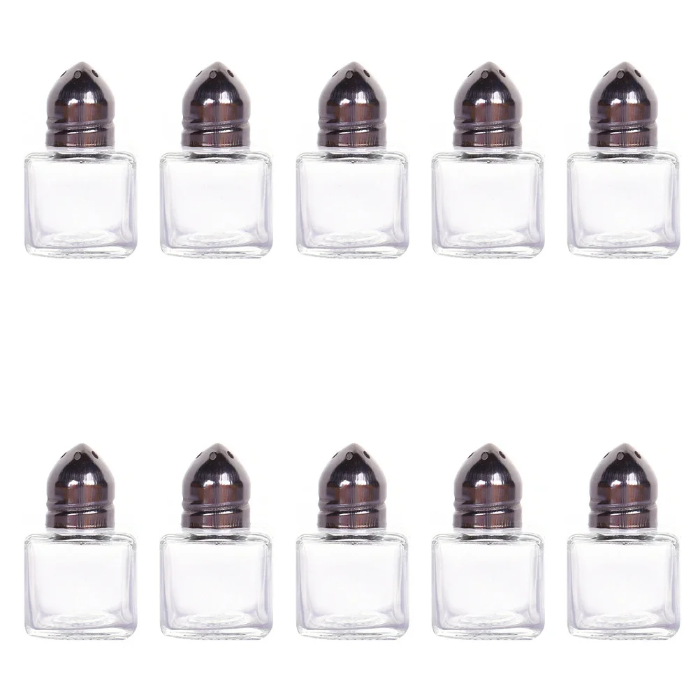 10 Pcs Salt Shakers Glass Seasoning Bottles BBQ Small Terrarium Clear Container Lid Pepper Set Mini Jar