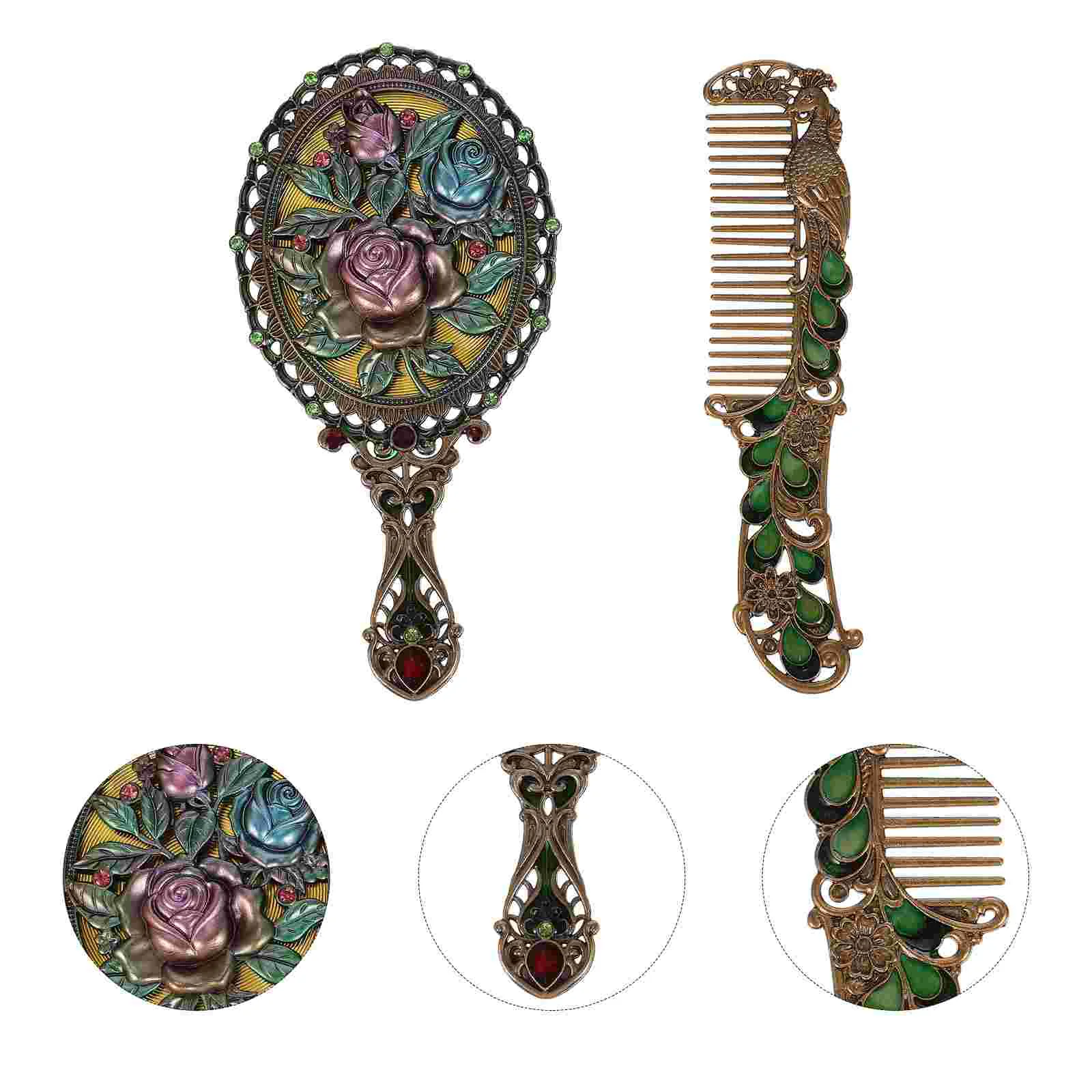 

Hand Held Mirror Mini Brush with Handle Portable Vintage Hair Styling Comb Dressers