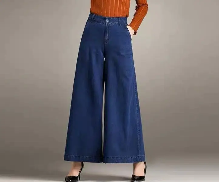 2023 New Women's Denim/Cotton High Waist Long Wide Leg Pants Oversized Slimming And Loose Straight Leg Pants Hong Kong Style