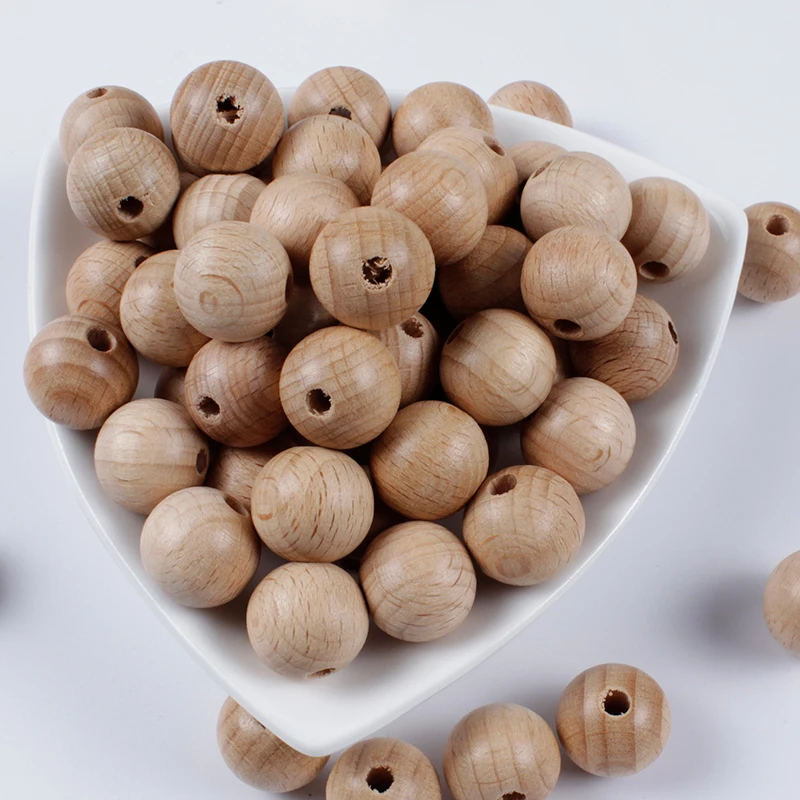 8-30mm 30/50Pcs Food Grade Beech Wood Beads Baby Wooden Beads Teether Nursing Bracelets Rodent Pacifier Clip Chain BPA Free teething toys baby teething toys