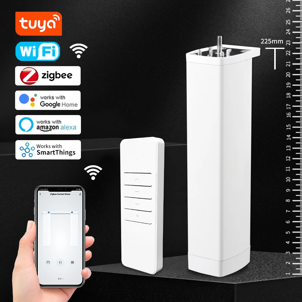 สมาร์ท Tuya Wifi/Zigbee ไฟฟ้าผ้าม่านชัตเตอร์มอเตอร์ RF ระยะไกล 22.5 ซม. ขนาด APP ควบคุม Alexa Google Assistant SmartThings 1