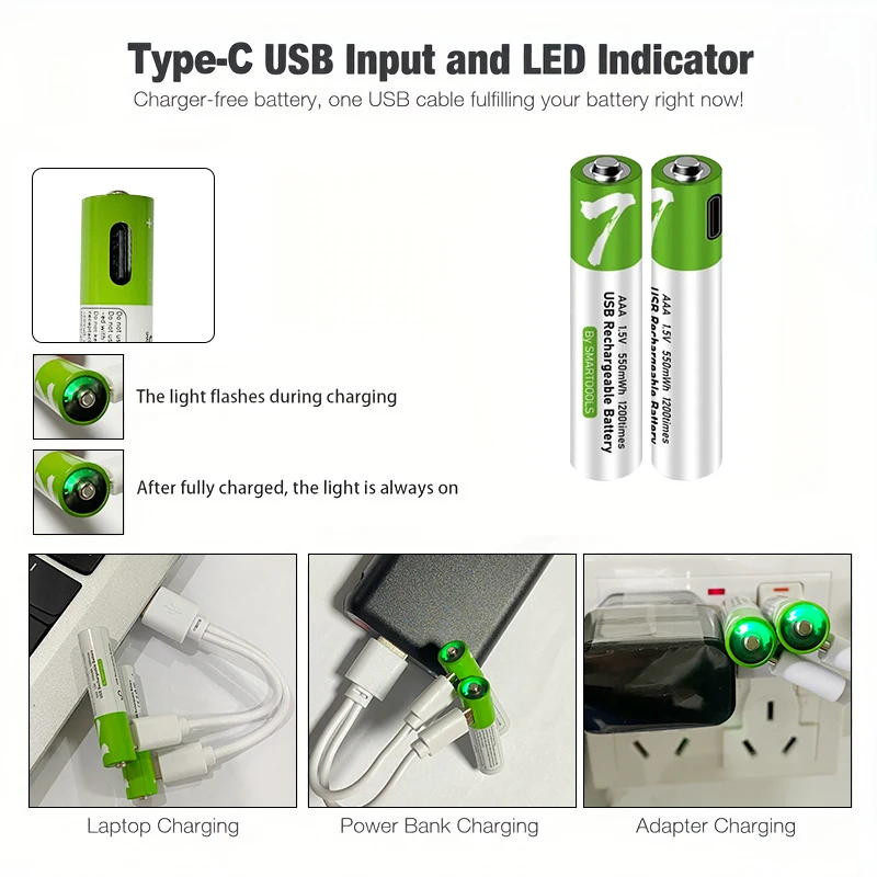 Batterie li-ion rechargeable USB haute capacité 1.5V AAA 750 mWh pour télécommande souris sans fil + câble - AliExpress