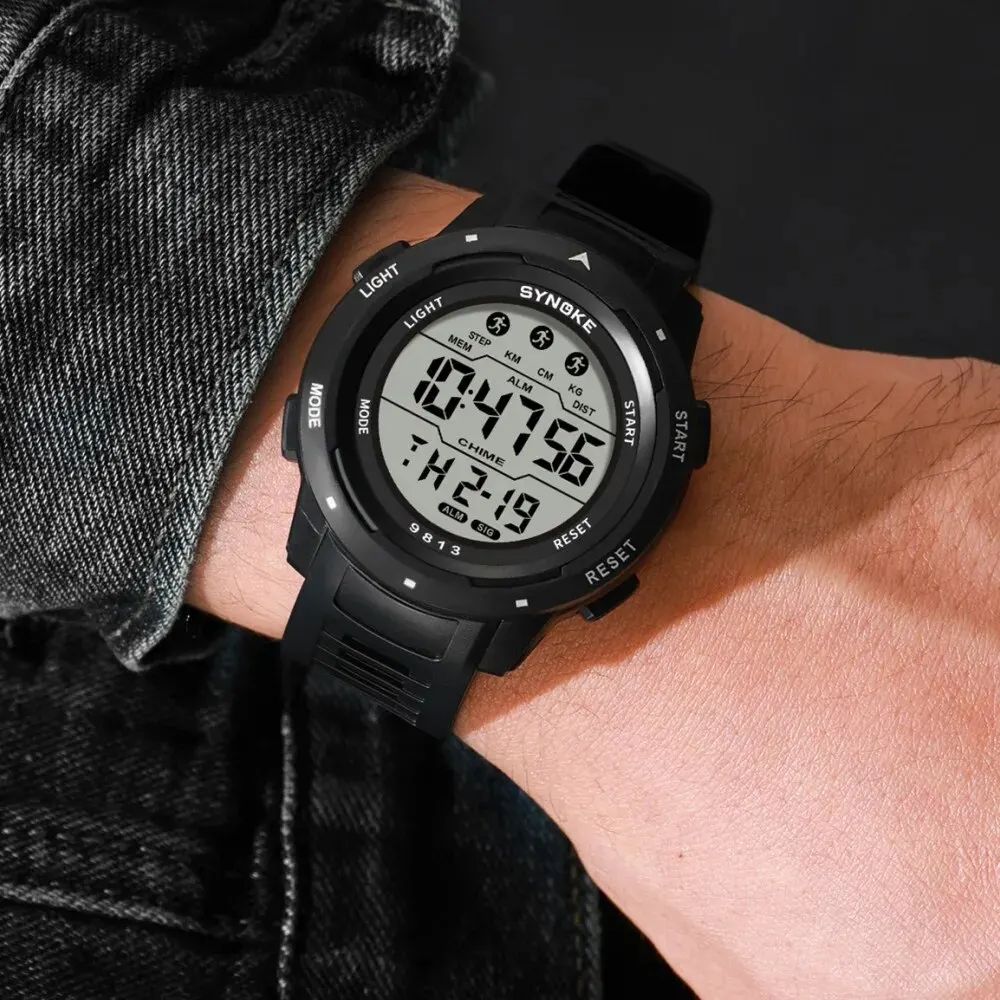 SYNOKE Men Digital Watch Sports Watches Timing Function Alarm Clock Waterproof 50M Digital Watch Military Clock Large Screen 3