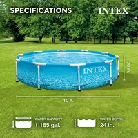 Large Round Above Ground Swimming Pool with Reinforced Sidewalls and Metal Frame, 10ft by 30in for Backyard Fun 3