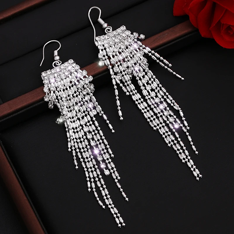 Nilu's Collection Elegant Silver Earrings For Women Trendy Wedding  Jewellery Silver Plated Three Line Beads Female Earrings Gift Silver Tassel  Earring