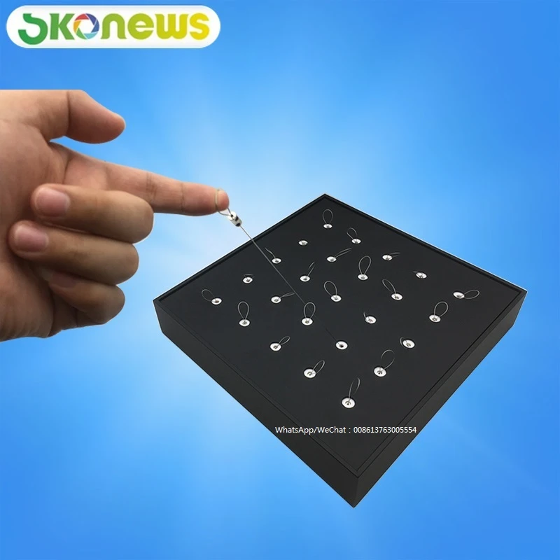 Customized Retractable Anti theft Security Rings Pull Wooden Leather Display Box For Jewelry