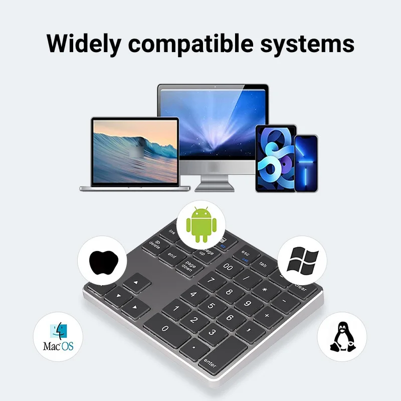 35 Keys Dual Bluetooth Number Keyboard 2.4G Wireless Pad Thin Rechargeable Keypa