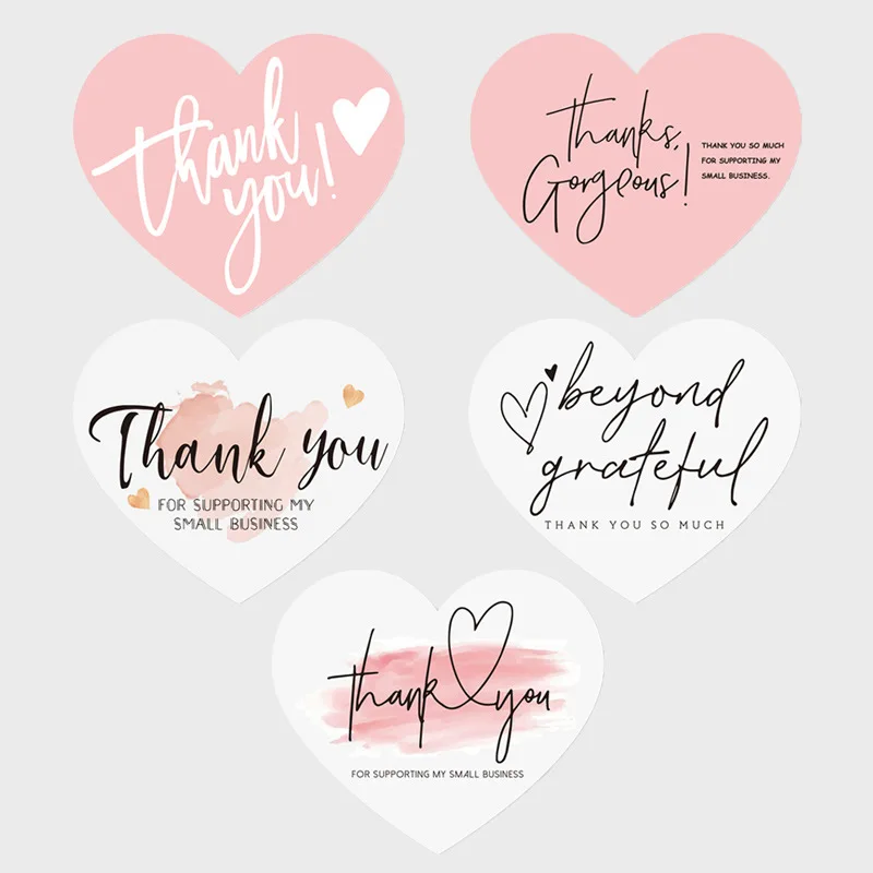 30pcs 6*7cm Heart Shaped Pink Thank You Card Gift Card Holiday Wedding Packaging Bouquet Decoration Store Packaging