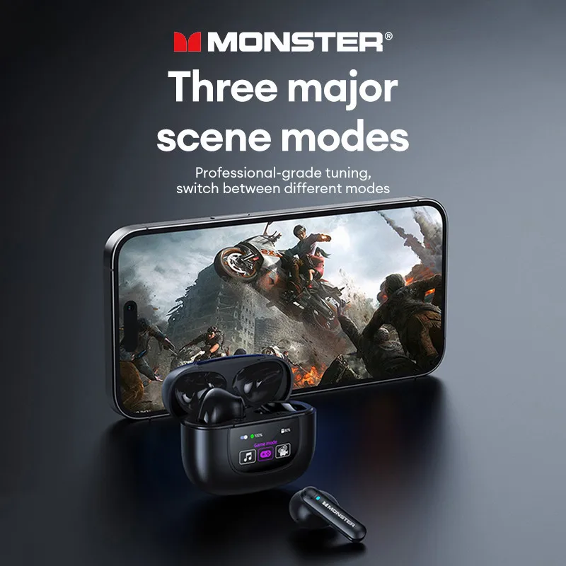 Monster XKT20 LED 스크린 무선 이어폰, 블루투스 V5.4 이어버드, 저지연 헤드폰, 긴 내구성, HiFi 사운드 헤드셋