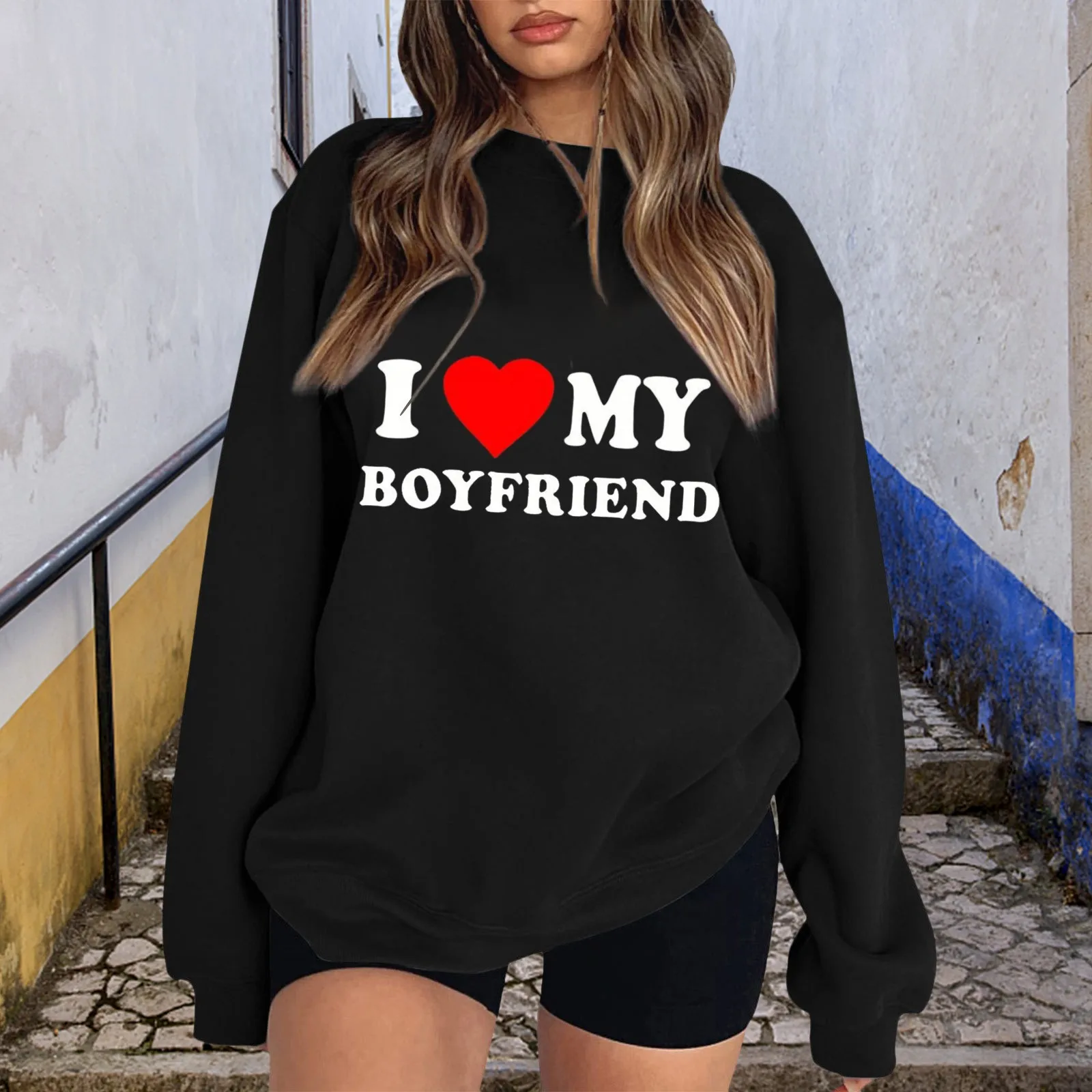 

I Love My Boyfriend Print Sweatshirt Womens Loose Letter Pullovers Streetwear Top Quality Oversized Y2k Harajuku Casual Hoodies