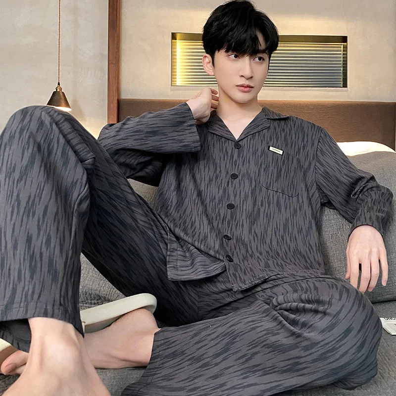 Yilufeng Men's Sleepwear Spring Autumn Long Sleeve Cartoon Thin Style Home Clothes Suit For Teenagers And Adults