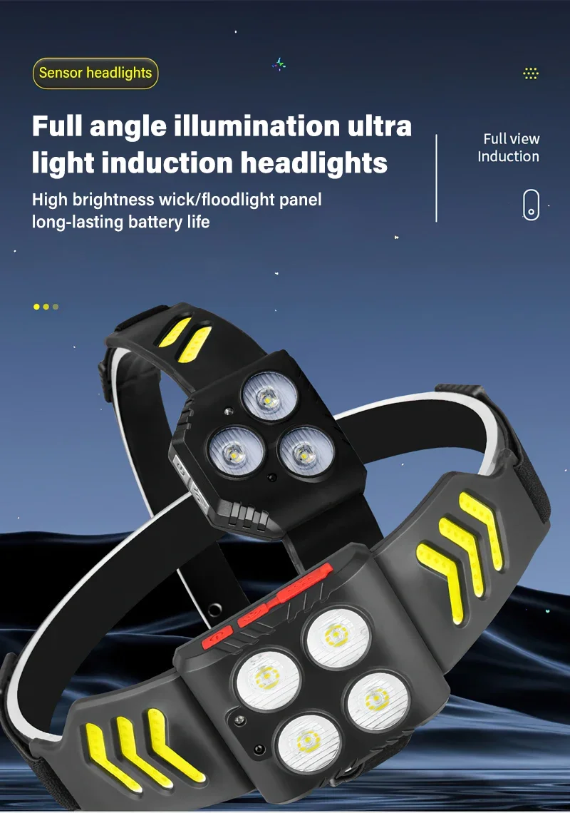 Description Picture 2 of itemCOB Floodlight Headlamp 10cm IR Motion Sensor Headlight USB Rechargeable Head Lamps Waterproof Head Light with Built-in Battery