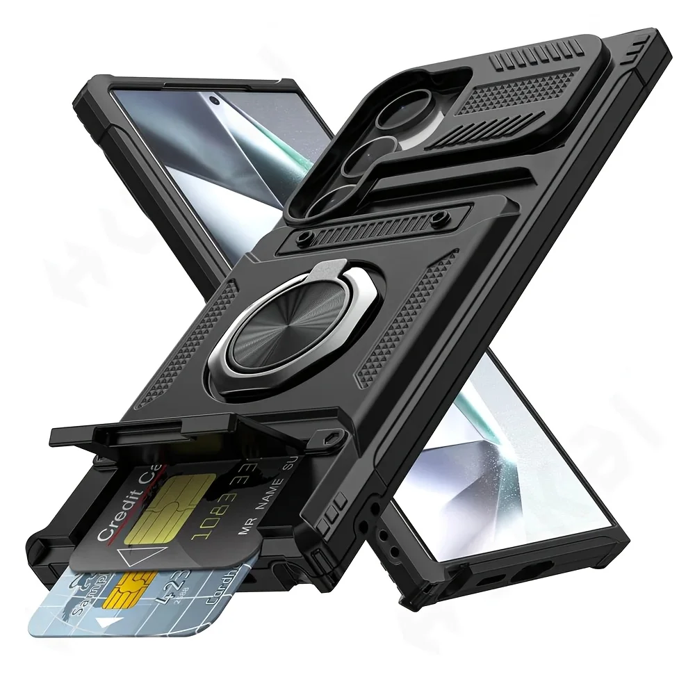 Universal Magnetic Ring Kickstand Wallet Phone Case Cover