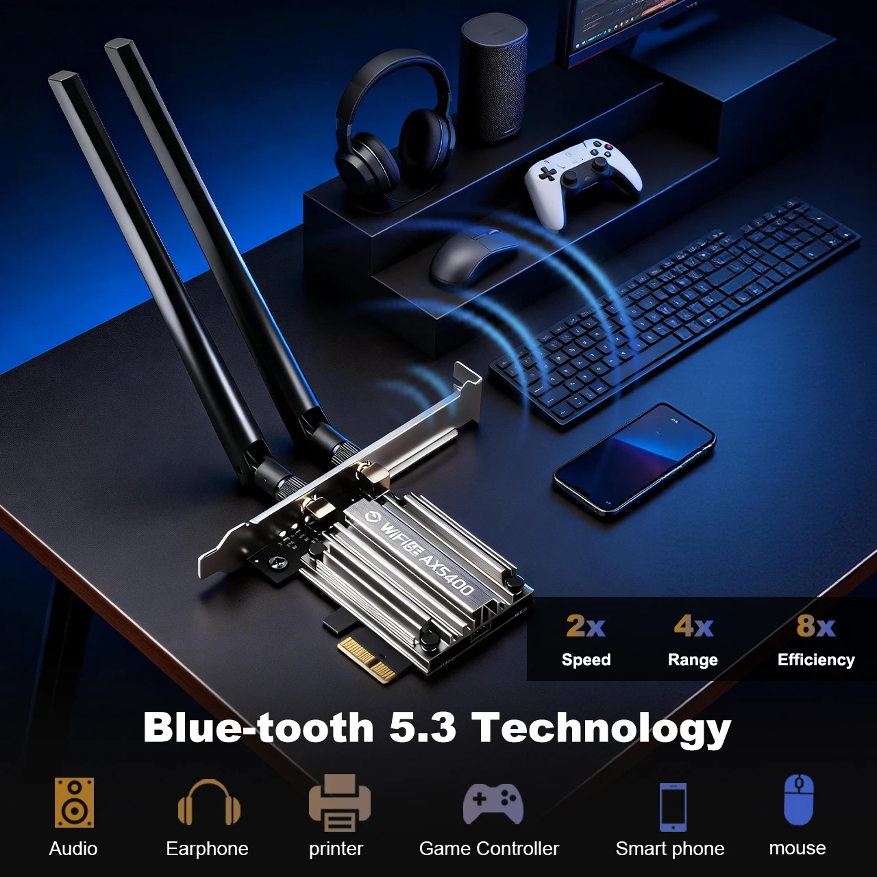 FENVI WiFi6E MT7922 AX5400 PCIE 어댑터 BT 5.3 트라이 밴드 2.4G/5Ghz/6Ghz 802.11AX 네트워크 카드 PC Win 10/11용 무선 수신기