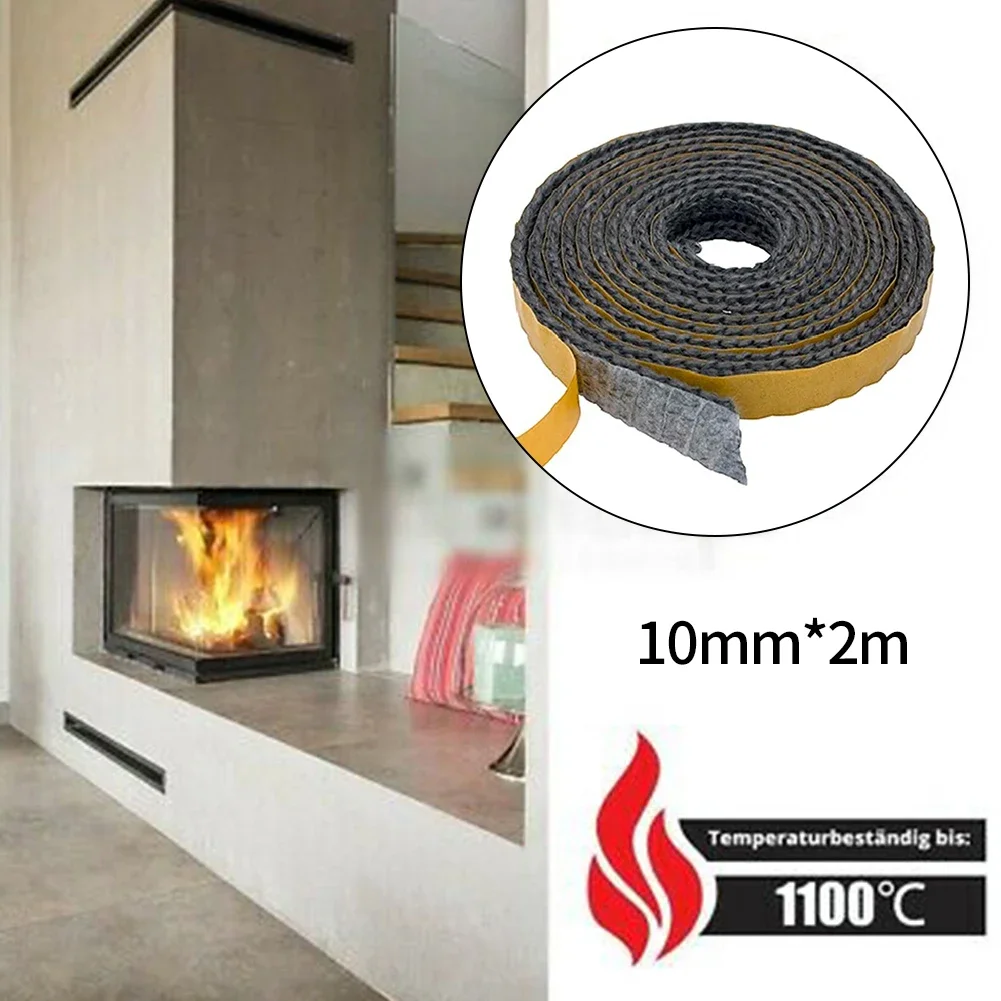 Flat Stove Rope 10mmX2m Self Adhesive Fiberglass Seal Stove Fire Rope fireplace insert seal Fireplace Replacement Gasket Cord