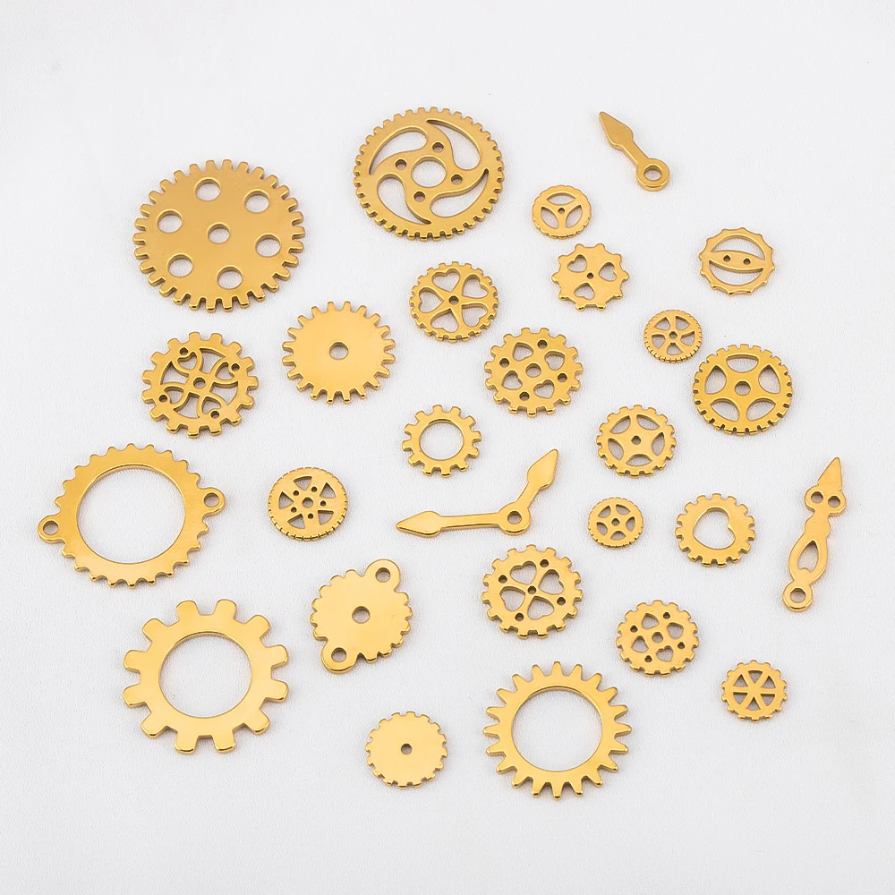 15pcs Stainless Steel Mechanical Steampunk Cogs Gears Clock Hour Hand Pendant Necklaces Bracelets Charm DIY Jewelry Making Decro