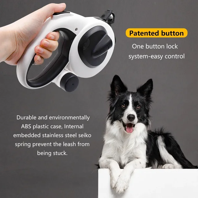 Automatic Retractable Pet Leash,5m Long Dog Walking Traction Lead With Waste Bag Dispenser Puppy Durable Led Light Rope Supplies 2