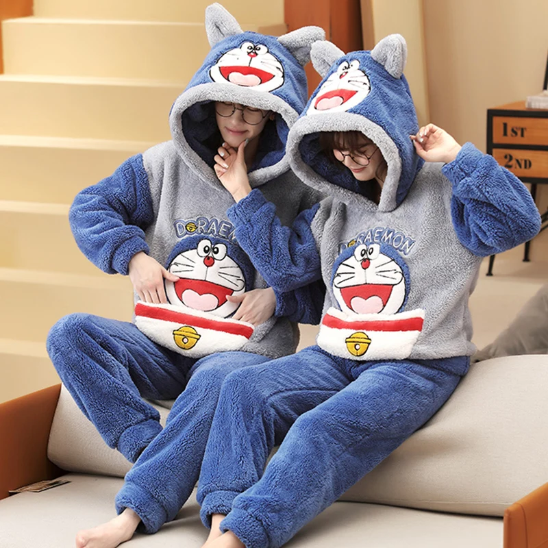 Couple Pajamas Set Women Men Adult Pajama Winter Thicken Hoodies