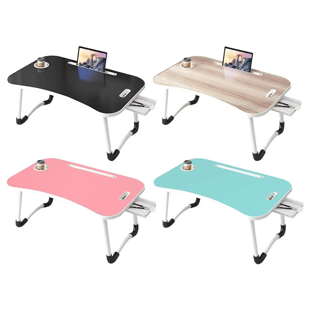 Bed Table Foldable Portable Lap Desk With Storage Drawer Cup Holder 23.6" x 15.7" x 11" For Eating Breakfast On Bed Couch Sofa