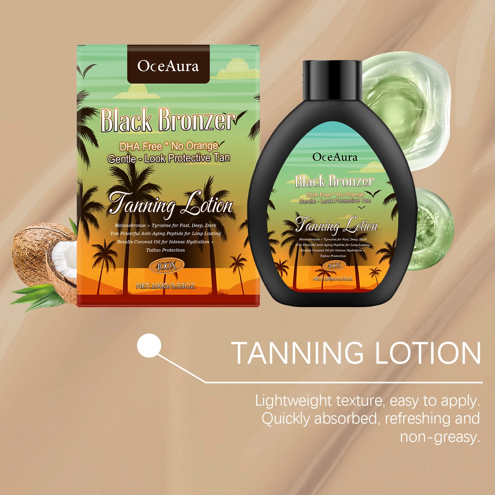 Crema abbronzante al cocco Acceleratore autobloccante naturale Bronzer duraturo Pelle idratante Lozione abbronzante intensiva estiva all'aperto 5