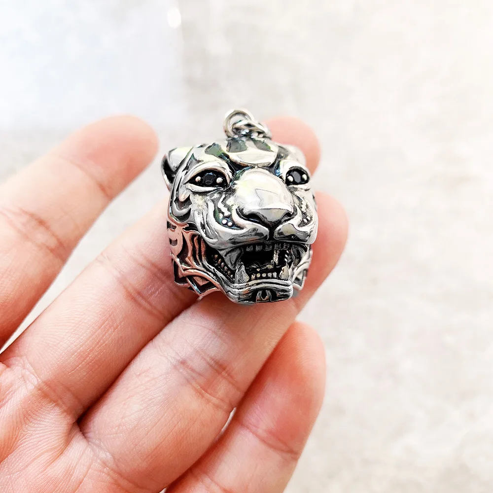 Dreidimensionaler geschwärzter Tiger-Anhänger, brandneuer Punk-Schmuck, Europa, 925er Sterlingsilber, Glücksgeschenk für Damen und Herren – Detail 7
