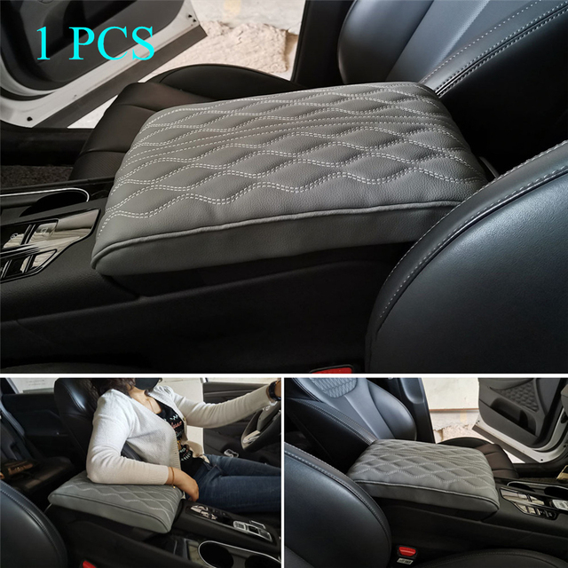 Leather Car Armrest Pad Cover Universal Center Console Wave Embroider Auto Seat Box Protection Cushion Hand Supports