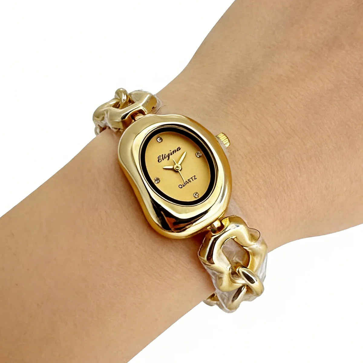 Chic Oval Dial Women's Watch with Chain Bracelet - Simple, Versatile, and Elegant