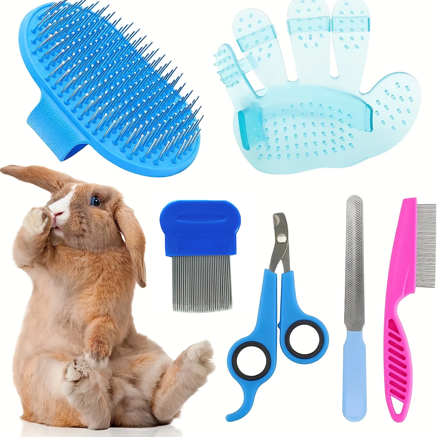 ערכת טיפוח לחיות מחמד (חבילה של 5/6/8 חתיכות) - כלי טיפוח לכלבים/חתולים/חרקים/חמוסים: מברשות, מספריים לציפורניים, מסרק דמטנג ומגבת לחיות מחמד