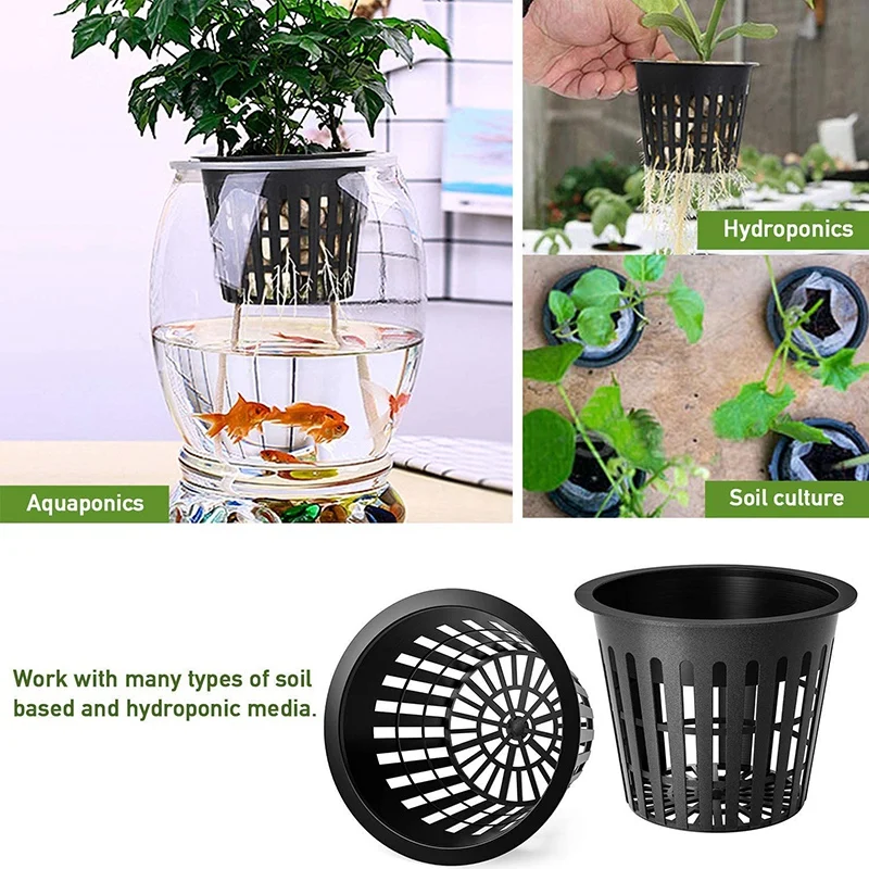 3 Inch Net Cup Hydroponic Tank, 50Pack Hydroponic Planting Basket, Used For Hydroponics, Slotted Mesh, Black And White