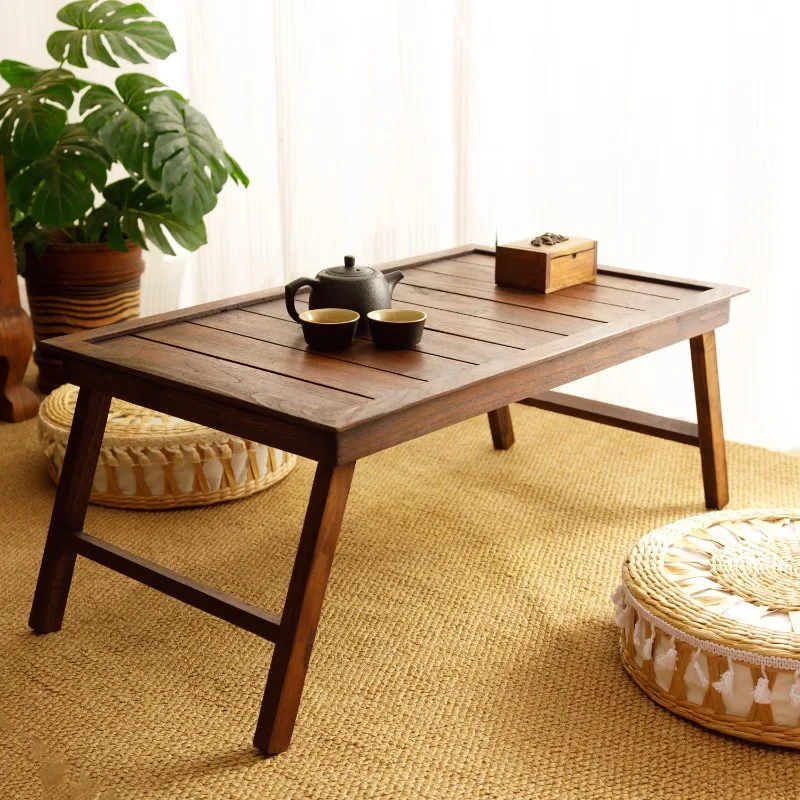 Folding Bamboo Tea Table, Portable Low Coffee Table for Small Space, Floor Desk for Bedroom Balcony, Easy Storage Kotatsu Table