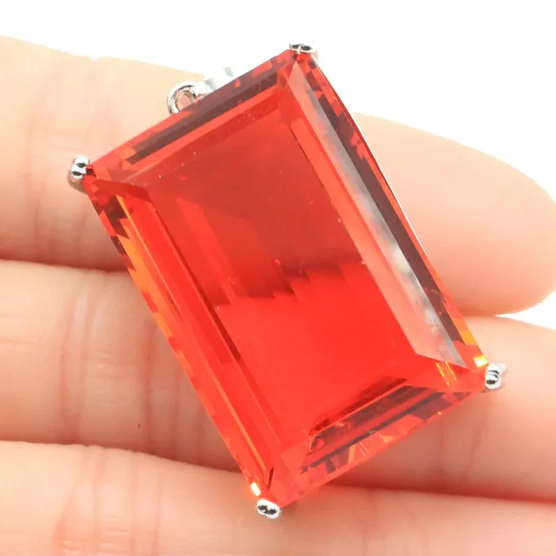 14g Customized 925 SOLID STERLING SILVER  PENDANT Big Rectangle Green Peridot Tsavorite Garnet Orange Spessartine Garnet Pink Mo