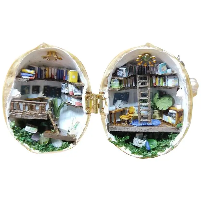 Walnut Shell Doll House Handmade Mini Library DIY Material Pack Tiny World In Walnut 3D Mini House Library Home Decor DIY Craft datong world keydiy car transponder chip key shell for chevrolet ford toyota bmw mercedes mazda blank key head without blade