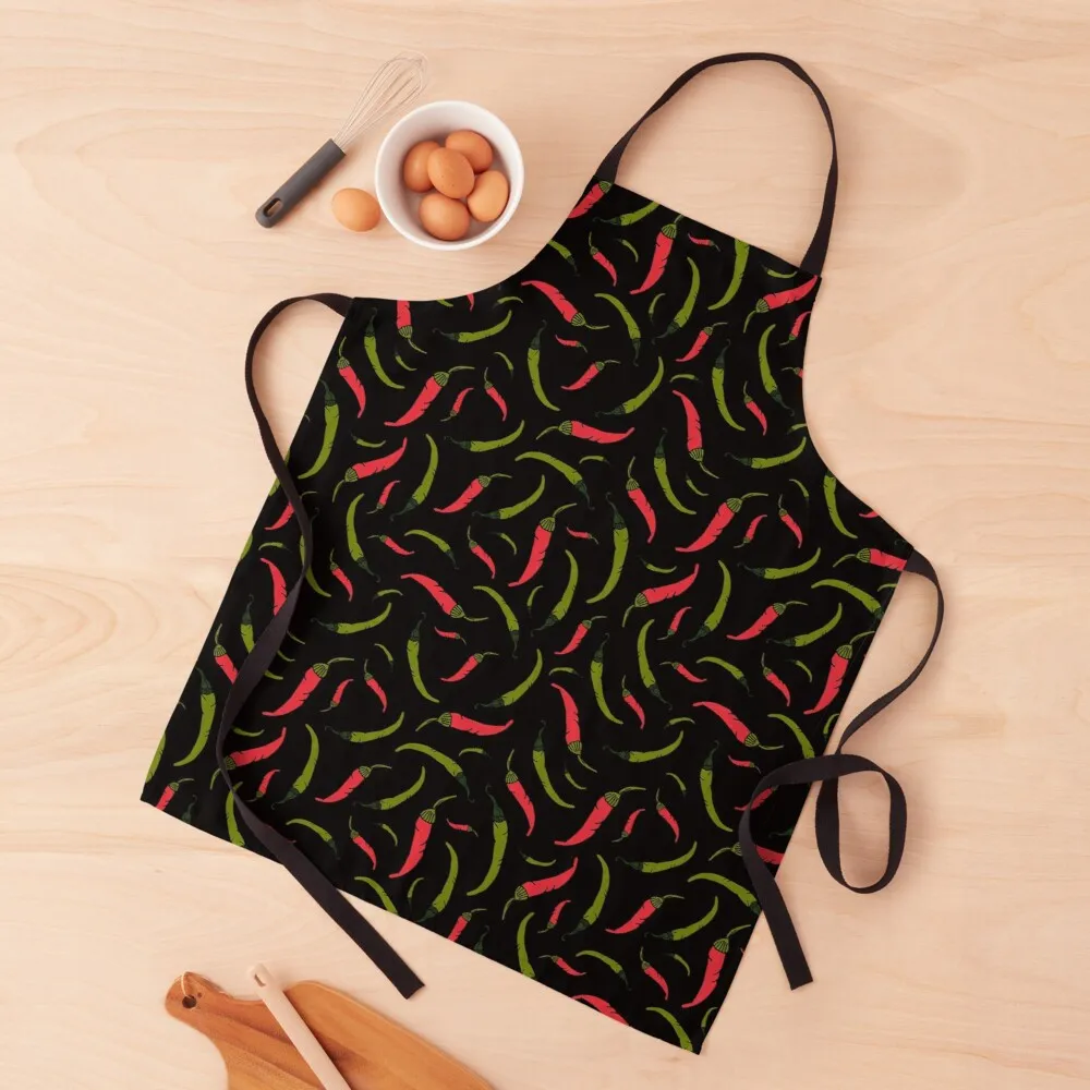 

Red and Green Chilli Peppers on Black Apron Apron women's