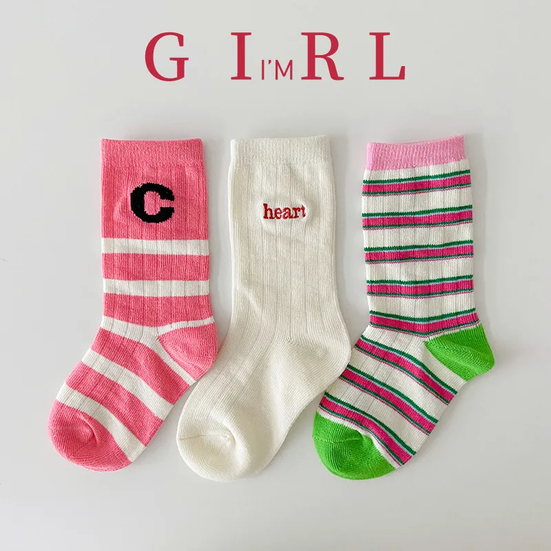 Children Socks Girls Spring Autumn Calf Socks Letter Striped Pattern Sports Socks Kids Socks Baby Boys Cotton Socks 6