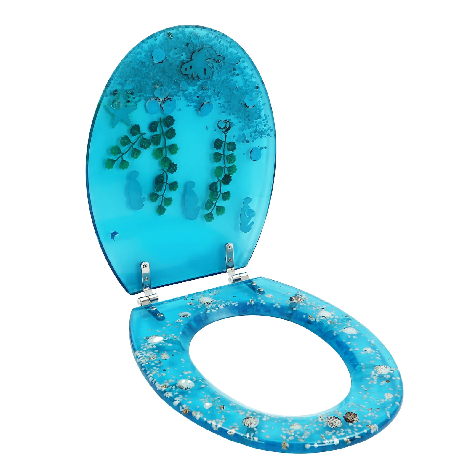 Resin U/V type Toilet Seat,Aquarium Seat Blue Sea Fish Shells Shape Toilet Seat