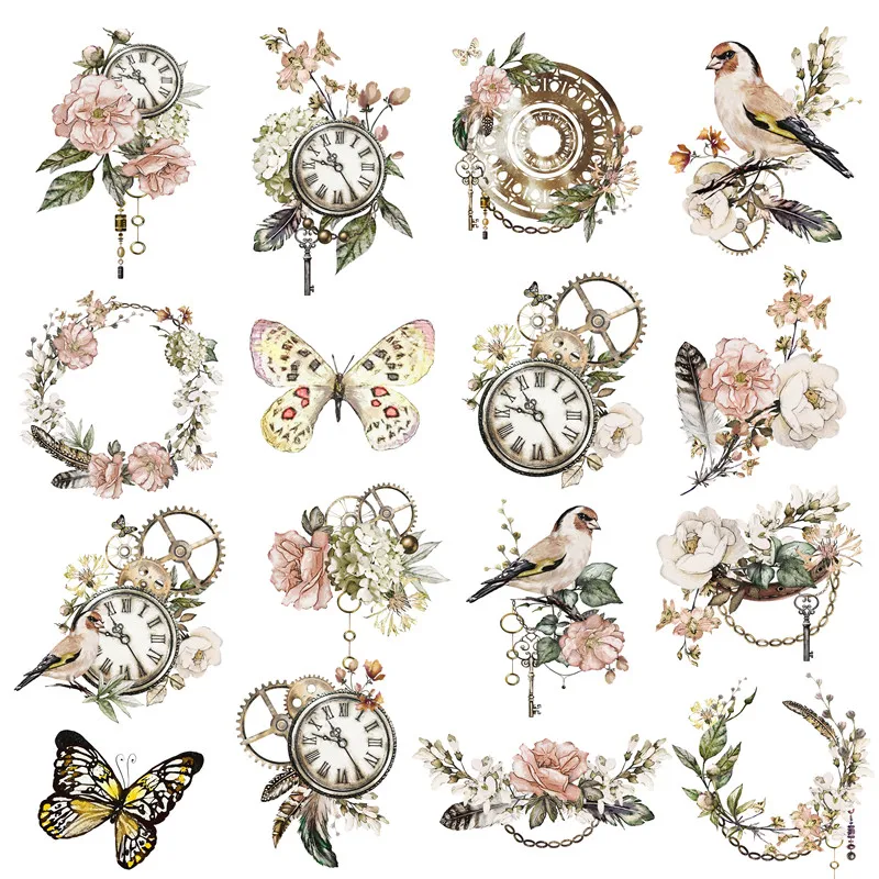 20pcs Retro flowers and birdsStickers Crafts And Scrapbooking stickers kids toys book Decorative sticker DIY Stationery 1pack peacock flowers sticker diy craft scrapbooking album junk journal decorative stickers