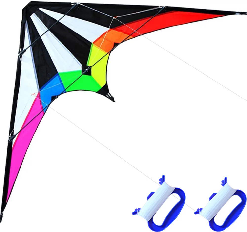 Stunt Kite 48 Inch Rainbow Professional Dual Line Stunt Kite With Handle And Line