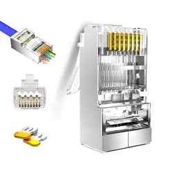 Enhanced Product Title: Premium Shielded Cat6 RJ45 Gold - Plated Pass - Through Connectors - 50 - Pack (50PCs)