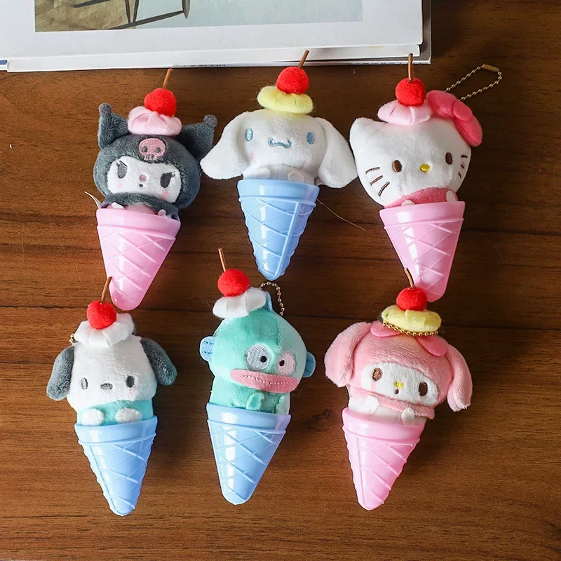 Sanrio Cone Ice Cream Cartoon Ciondolo Hello Kitty Kuromi Pochacco Cinnamoroll Peluche Dol Giocattolo Portachiavi Borsa Ciondolo Accessori