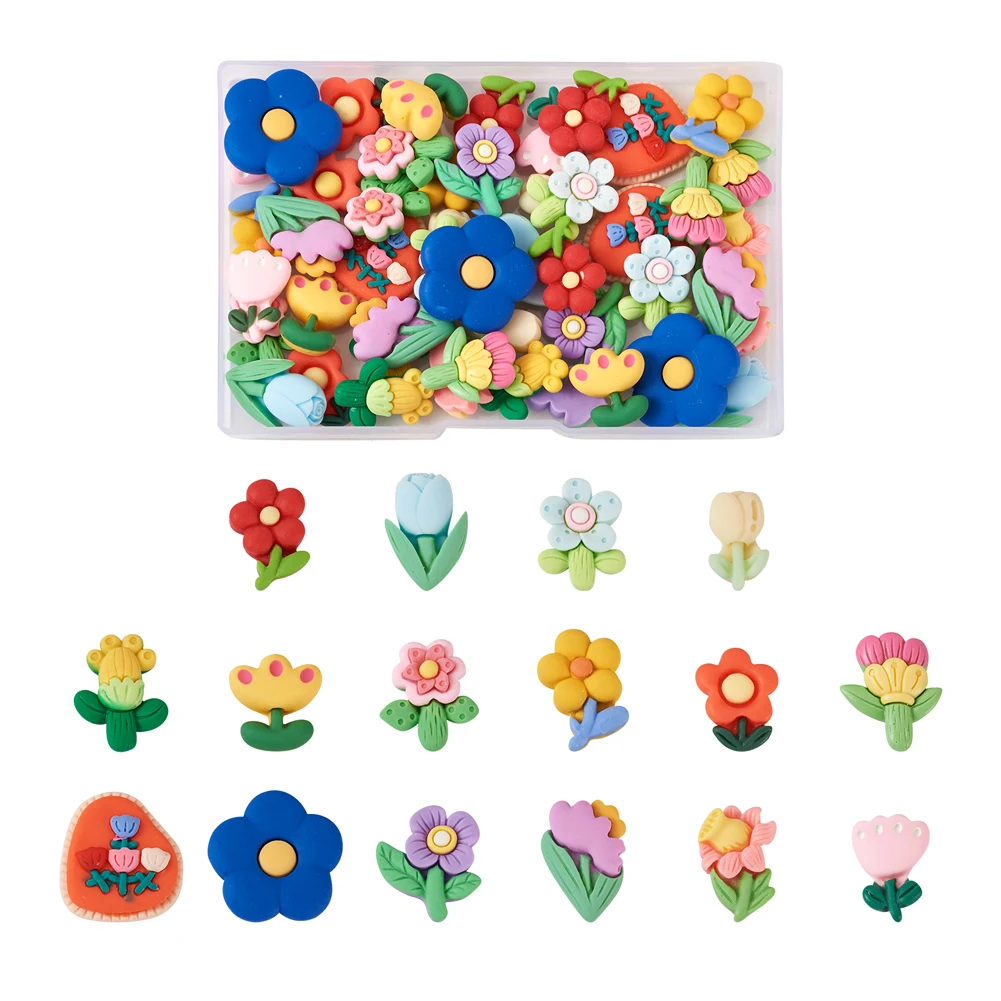 

64Pcs Mix Color Tulip Flower Resin Flatback Cabochons For Women DIY Cute Keychain Phone Decor Hairwear Craft Jewelry Making Gift