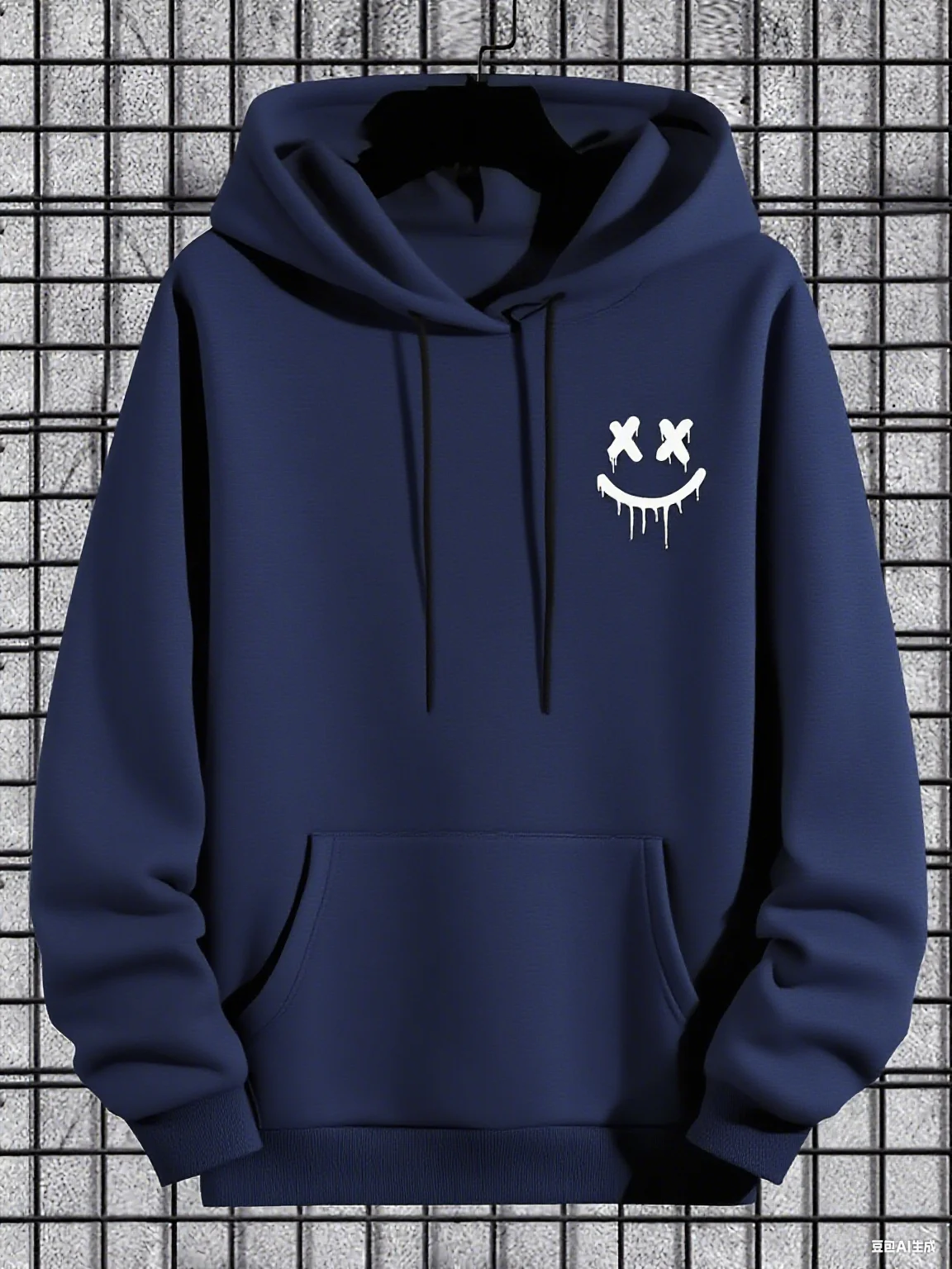Men's Casual Hoodie with Geometric Face Design
