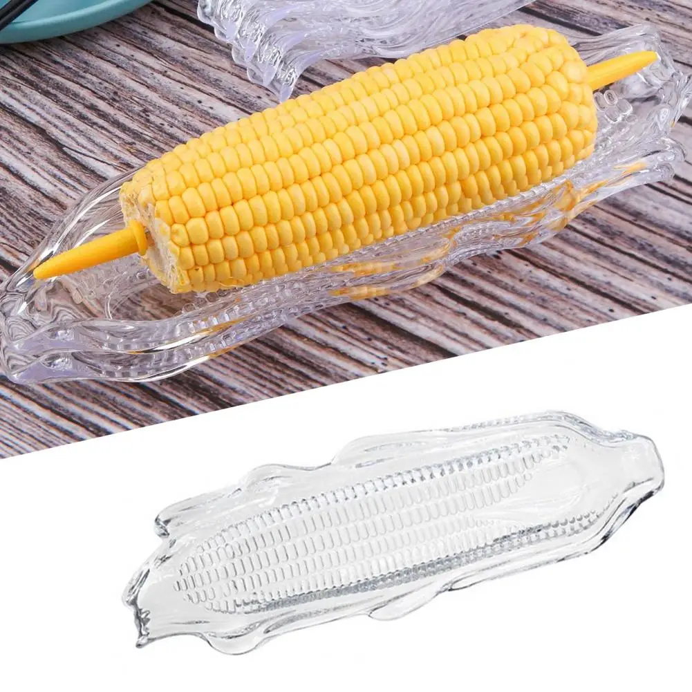 Transparent Corn Trays Fork Corn Skewer Stainless Steel Holders On The Cob Skewers Fruit Forks Outdoor Barbecue Tool