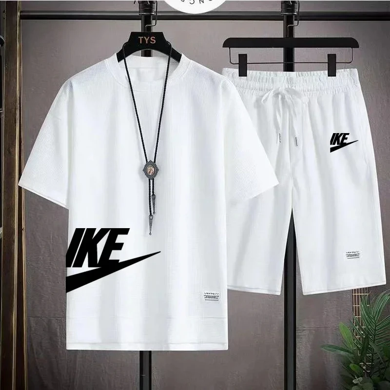 

2024 Men's breathable basketball sports suit, Short sleeve T-shirt, Running shorts, fitness wear, Summer fashion, 2 piece set