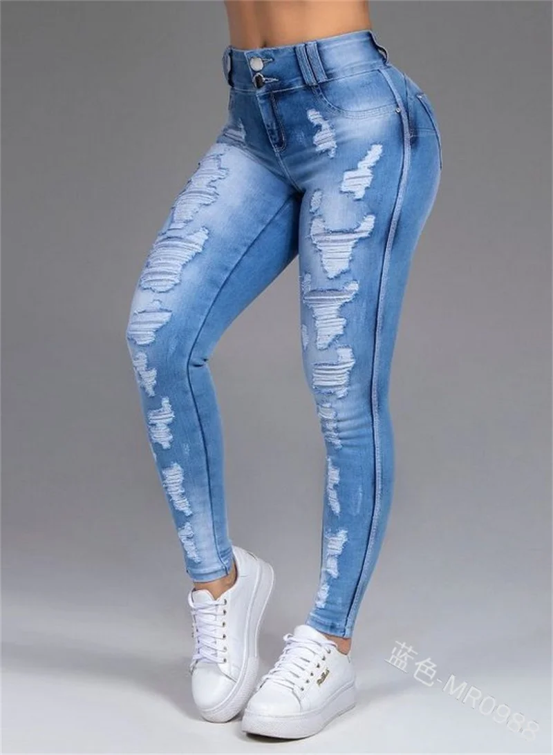 Slim Holey Pants Women 2022 Autumn New Ladies Casual Mid Waist Pencil Pants Jeans Fashion Versatile British Style Woman Clothes