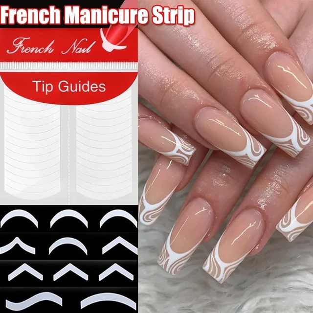 48 pcs Nails Sticker Stencil Tips Guide French Manicure Nail Art Fringe 3D  Tips