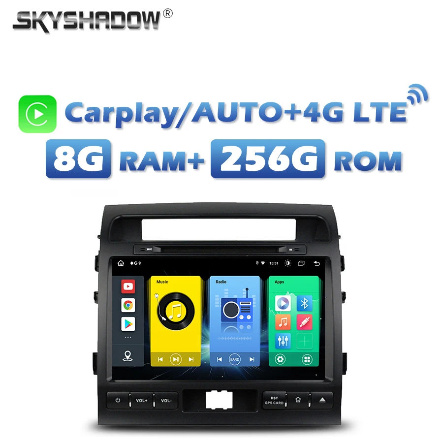 4G Sim Wireless Carplay Auto Car Dvd Player Android 13.0 8G + 256G Wifi Bluetooth Radio Gps Per Toyota Land Cruiser 200 2008 -2012